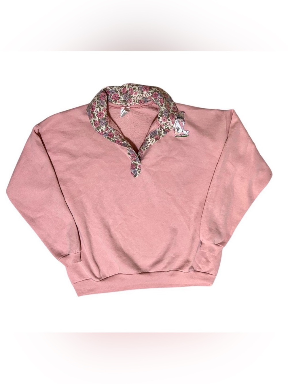 Hanes Pink Floral-Trim Cowl Sweater